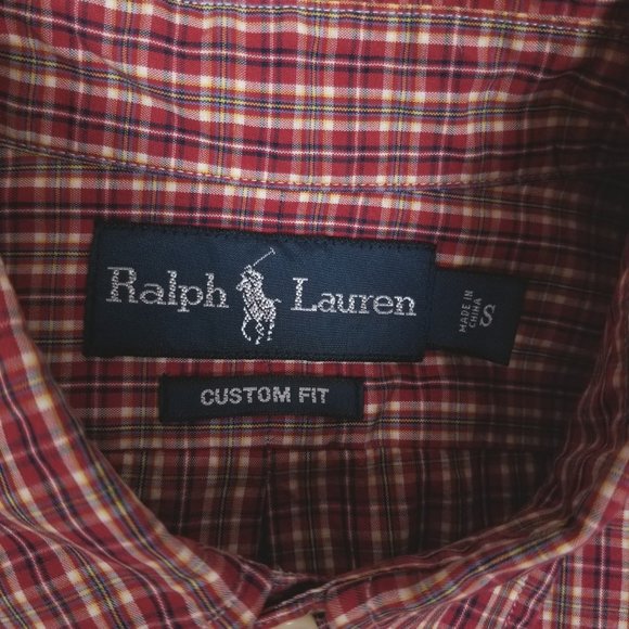 Ralph Lauren Plaid Cotton Custom Fit Shirt Red Sz Small - Picture 7 of 8